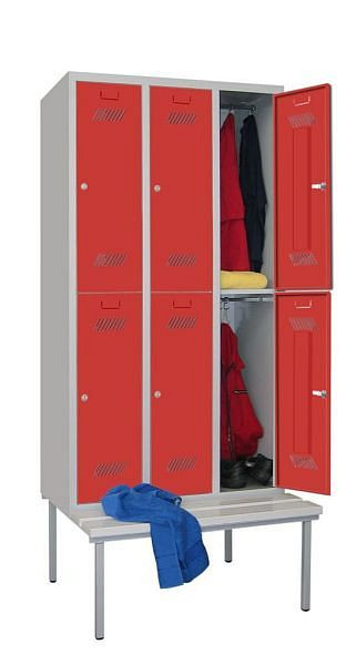 Armoire Pavoy avec banc 2150/500/900, 3l x 2h, serrure à cylindre, largeur de compartiment 300, bandes PVC, 60205-323-031-735