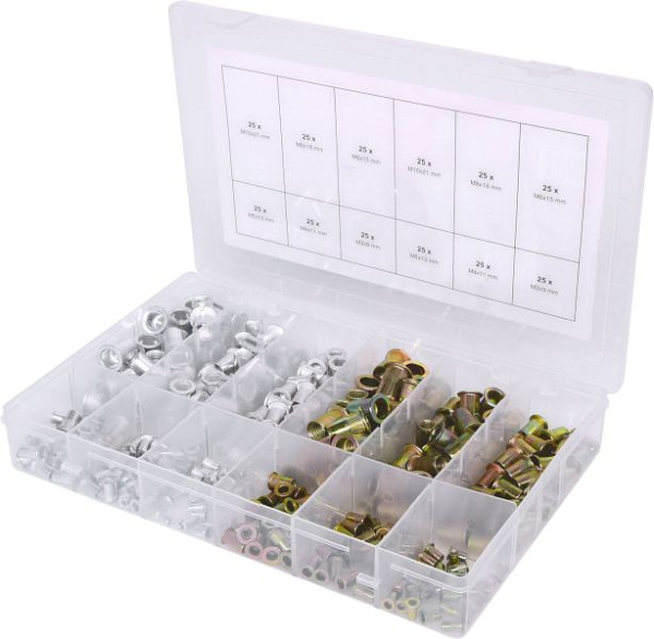 Gamme KS Tools de rivets filetés, acier et aluminium, M3x9mm-M10x21mm, 300 pièces, 970.0630