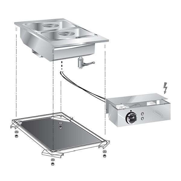 Bain marie à encastrer Gastro-Inox 40cm avec boîte de jonction, 160.544