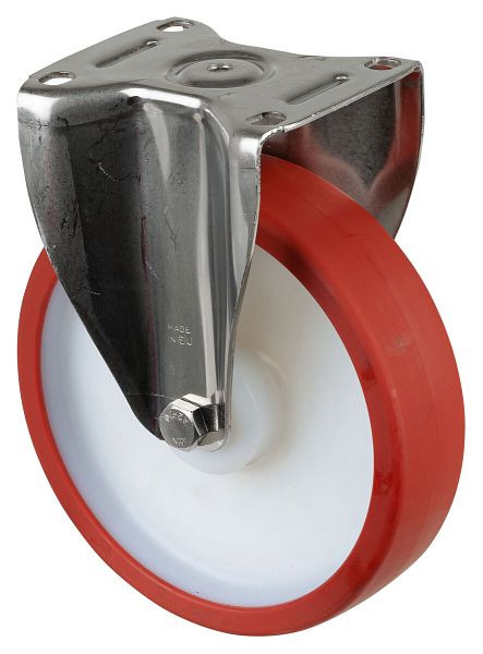 Roulettes fixes pour charges lourdes en acier inoxydable, roulettes en acier inoxydable, roue en polyuréthane rouge à palier lisse, plaque à visser, diamètre 200 mm, HS110.B27.201