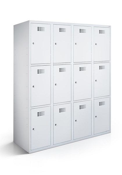 KEMMLIT armoire vestiaire 4 compartiments et 12 portes 30cm avec fond fermé, gris clair 7035, loquet tournant, 100606