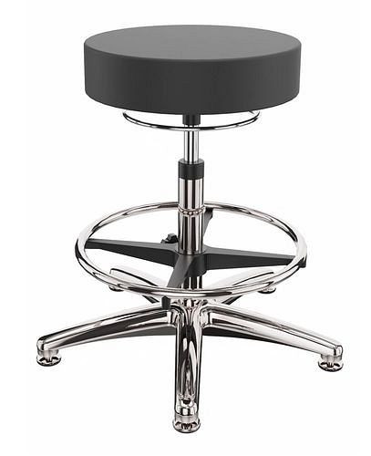 Tabouret de travail Dauphin ESD simili cuir, piètement aluminium, patins, repose-pieds, 266979