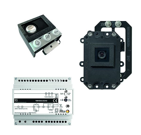 TCS vidéo : kit avec platine de rue intégrée ASI12000 + caméra intégrée FVK2200 + centrale de commande VBVS05, VK01