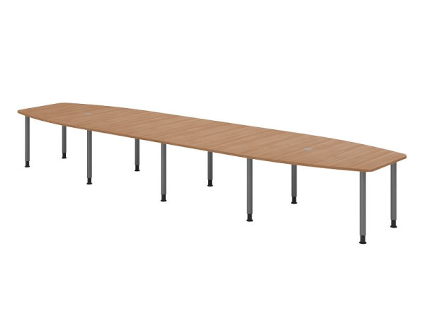 Table de conférence Hammerbacher KT52C, 520 x 130 cm, plateau : noyer, épaisseur 25 mm, cadre de dix pieds graphite, tube rond 6 cm, hauteur de travail 72-74 cm, VKT52C/N/G