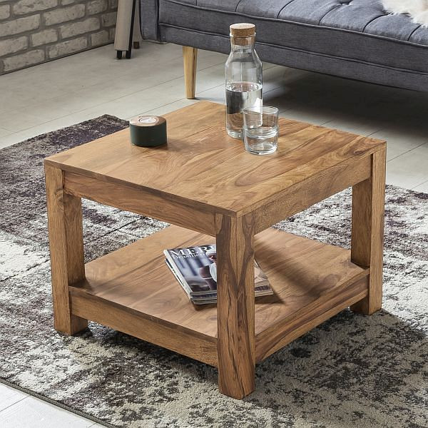 Wohnling table basse MUMBAI bois d'acacia massif 60 x 60 cm, design marron foncé, style maison de campagne, WL1.571