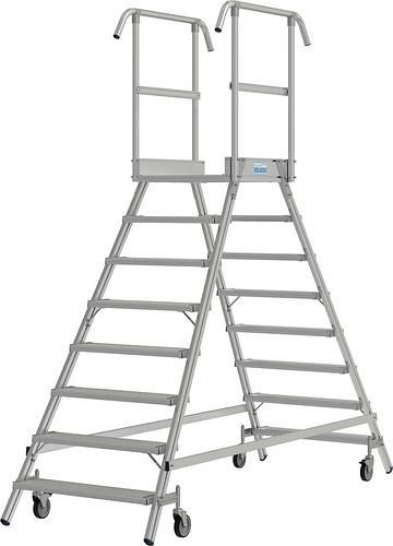 Échelle à plateforme Krause en aluminium, mobile, 2 x 8 marches, grimpable des deux côtés, conformément à EN 131-7, 312175