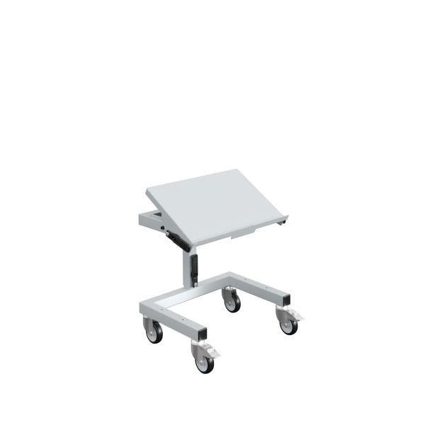 Tablette inférieure SOFAME avec 4 bords de contact pour support matériel SOFAME SRI2 largeur 610 mm, gris clair RAL 7035, W020020008GC
