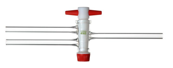 Robinet à deux voies Rettberg - robinet breveté, bouchon PTFE alésage NS 18,8/4,0 mm, avec alésages parallèles inclinés, verre borosilicaté 3.3, 134505304