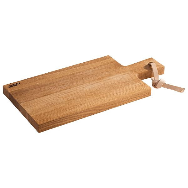 Planche de service APS -SIMPLY WOOD-, 35 x 17 x 2 cm, bois de chêne huilé, surface de service : 27 x 17 cm, longueur du manche : 8 cm, longueur totale : 35 cm, lanière en cuir, 00751