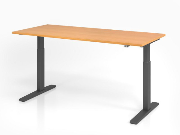 Bureau Hammerbacher XMKA19, 180 x 80 cm, plateau : hêtre, épaisseur 25 mm, chant épais en ABS, forme rectangulaire, graphite, VXMKA19/6/G