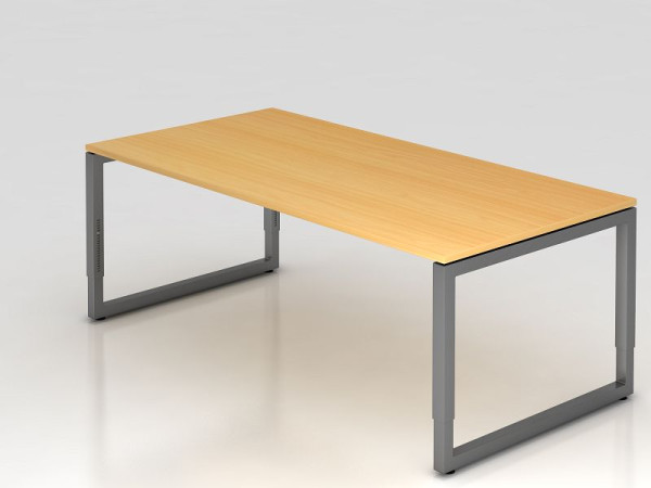 Bureau Hammerbacher O-foot carré 200x100cm hêtre/graphite, forme rectangulaire avec plateau flottant, VRS2E/6/G