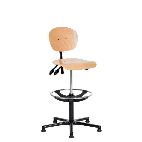 Siège de travail SOFAME NATUR avec patins et repose-pieds, hauteur d'assise 53-79, avec réglage de la profondeur d'assise, piètement en polyamide, W050050049