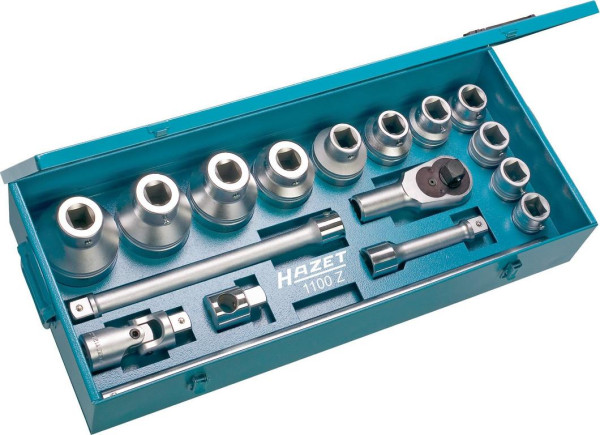 Jeu de clés à douilles HAZET, carré creux 25 mm (1 pouce), profil extérieur à double hexagone, nombre d'outils : 17, 1100Z