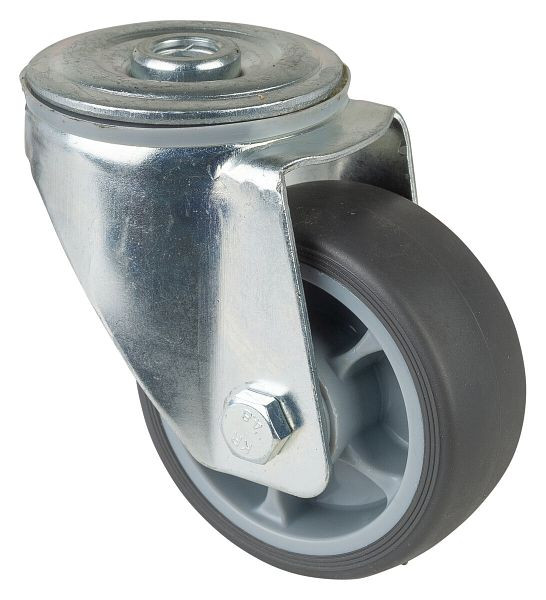 Rouleaux BS rouleau de transport rouleau pivotant, roue en caoutchouc thermoplastique gris, roulement à rouleaux, trou arrière, diamètre : 80 mm, paquet : 4 pièces, L101.B44.081