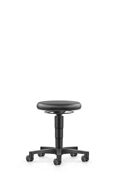 Tabouret bimos Allround à roulettes, cuir synthétique noir, hauteur d'assise 450-650 mm, anneau de couleur gris, 9463-MG01-3278
