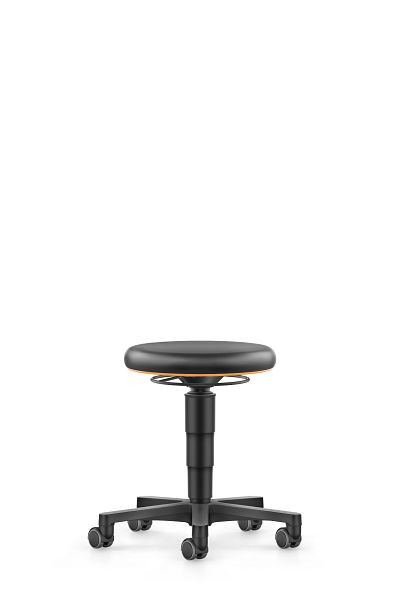 tabouret polyvalent bimos à roulettes, cuir synthétique noir, hauteur d'assise 450-650 mm, anneau de couleur orange, 9463-MG01-3279