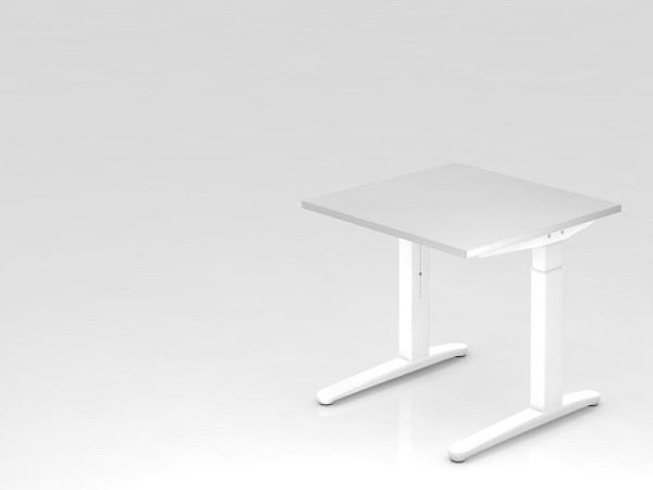 Bureau Hammerbacher pied C 80x80cm blanc/blanc, coulisses en aluminium blanc, VXB08/W/WW