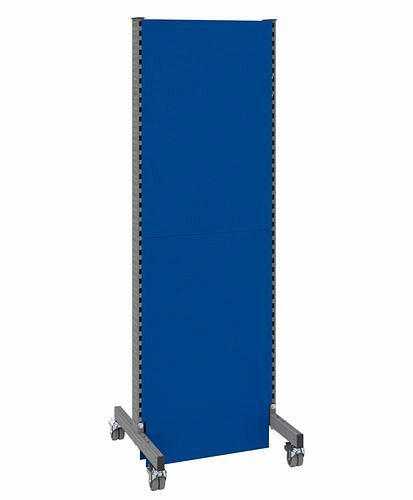 Cloison acoustique mobile DENIOS, champ de base, L 625, H 2000 mm, tôle perforée acoustique sur deux faces, gris/bleu, 293105