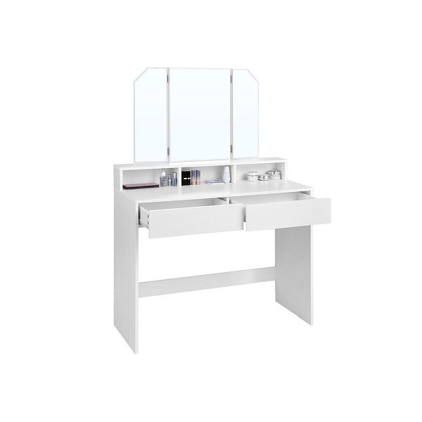 VASAGLE coiffeuse avec miroir rabattable et 2 tiroirs blanc, RDT115W01