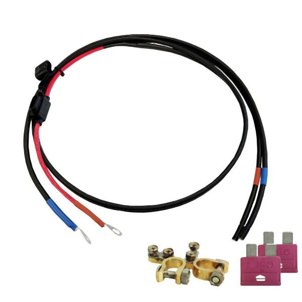 Câble de batterie Offgridtec de 1,5 m avec fusible 10 A, cosse de câble à anneau M8 et adaptateur de pince de poteau, 8-01-005105