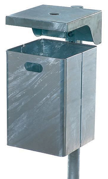Poubelle rectangulaire Renner avec couvercle d'environ 50 L avec cendrier, adaptée au montage mural et sur poteau, galvanisée à chaud, 7049-50FV