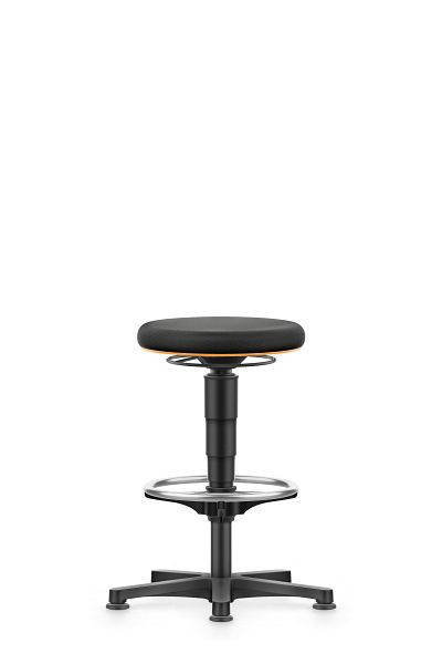 tabouret polyvalent bimos avec patins et repose-pieds, tissu noir, hauteur d'assise 560-830 mm, anneau de couleur orange, 9461-6801-3279
