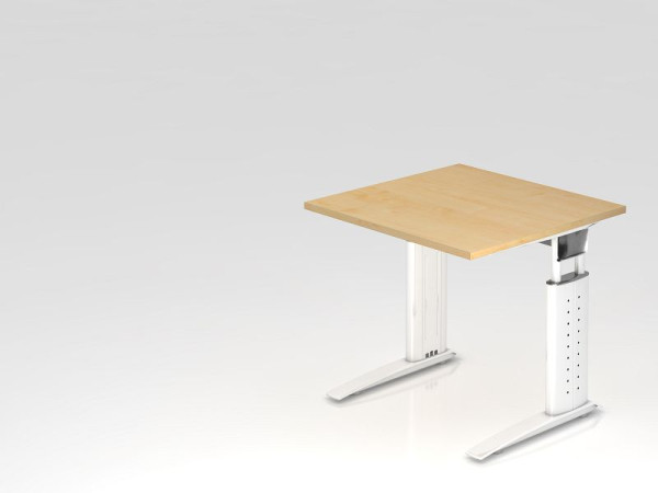 Bureau Hammerbacher pied C 80x80cm érable/blanc, hauteur de travail 68-86 cm réglable, VUS08/3/W