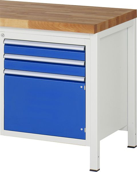 Conteneur à sous-construction RAU série 7000, L580 x P650 x H620 mm, 2 x tiroirs taille L 2xH90 mm, 1 x porte battante taille L 1xH360 mm, ouverte en haut, 03-L3.5AR.11