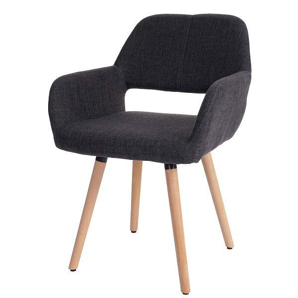 Chaise de salle à manger Mendler HWC-A50 II, chaise de cuisine, design rétro des années 50, textile, gris foncé, pieds clairs, 48437