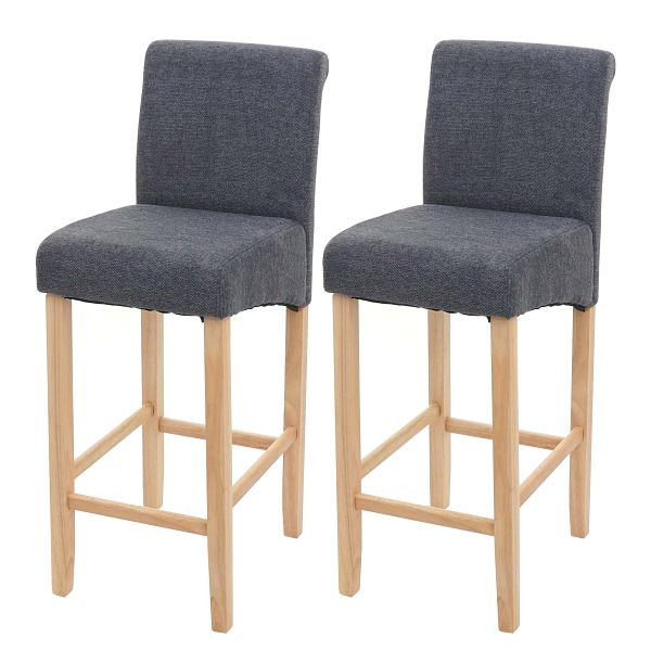 Ensemble de 2 tabourets de bar Mendler HWC-C33, tabouret de bar, tabouret de comptoir, bois, gris foncé, pieds clairs, tissu/textile, 74628