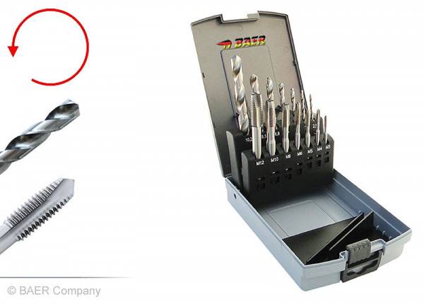 BAER Set HSSE GAUCHE : Taraud machine trou débouchant / foret de carottage : M 3 - 12, B1936E