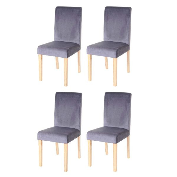 Mendler ensemble de 4 chaises de salle à manger chaise chaise de cuisine Littau, velours, gris, pieds clairs, 61270