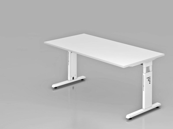Bureau Hammerbacher pied C 160x80cm blanc/blanc, hauteur de travail 65-85 cm, VOS16/W/W