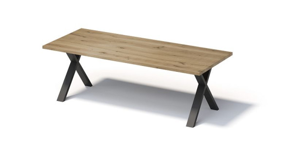 Bisley Fortis Table Regular, 2600 x 1000 mm, bord droit, surface huilée, cadre en X, surface: naturel / couleur du cadre: noir, F2610XP333
