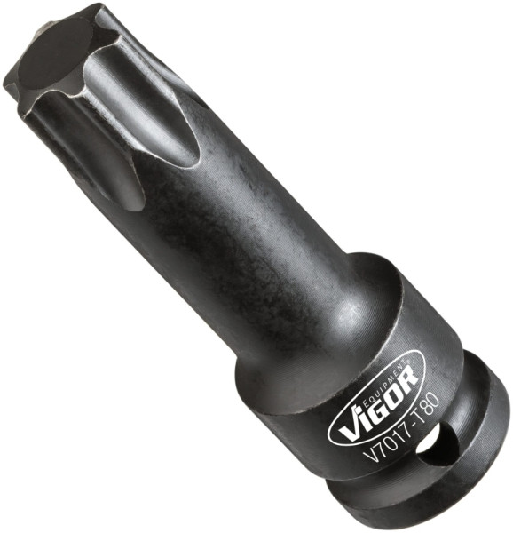 Embout de tournevis pour clé à chocs VIGOR, carré creux 12,5 mm (1/2 pouce), profil TORX interne, T80, V7017-T80
