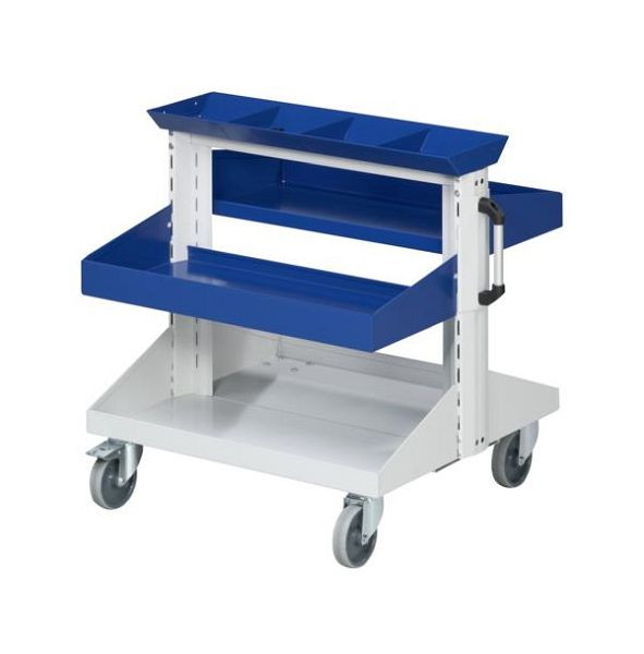 Plateau et plateaux de stockage de voiture de base ANKE; 800x720x750 mm; RAL 7035/5010; avec 1x bac de rangement avec 1/4 division, 2x bac 250 mm (1xpar côté), 962.004