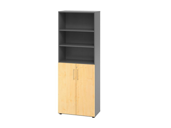 Armoire combinée Hammerbacher 6OH avec portes 3OH 968T3, corps : graphite / façade : érable, 80x41,7x215,6 cm (LxPxH), serrure arrière, poignée en métal, V968T3/G/3/BS