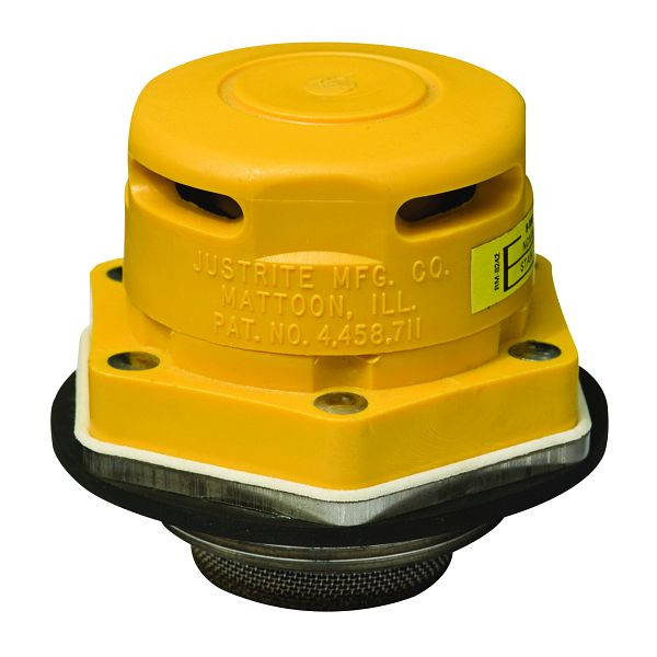 Justrite Safety Drum Vent 800, 7,6 cm x 8,6 cm, jaune, pare-flammes en acier inoxydable pour solvants chlorés, JDR08006YL