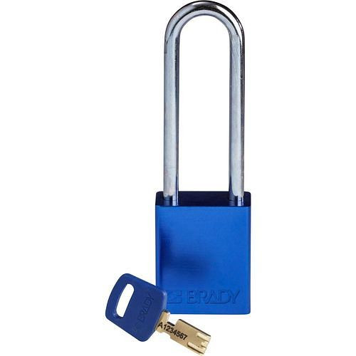 Cadenas Brady SafeKey, aluminium transparent, hauteur de l'anse 76,20 mm, bleu, 312001