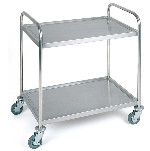 Chariot de service/transport APS, 91 x 59 cm, hauteur : 93 cm, acier inoxydable mat, 2 étagères, dimensions des étagères : environ 83 x 51 cm, 11977