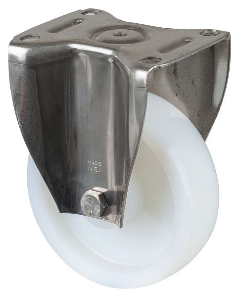 Roulettes BS roulettes fixes pour charges lourdes en acier inoxydable, acier inoxydable, roue en plastique, roulement lisse, plaque à visser 150 mm, capacité de charge 700 kg, HS110.A90.150