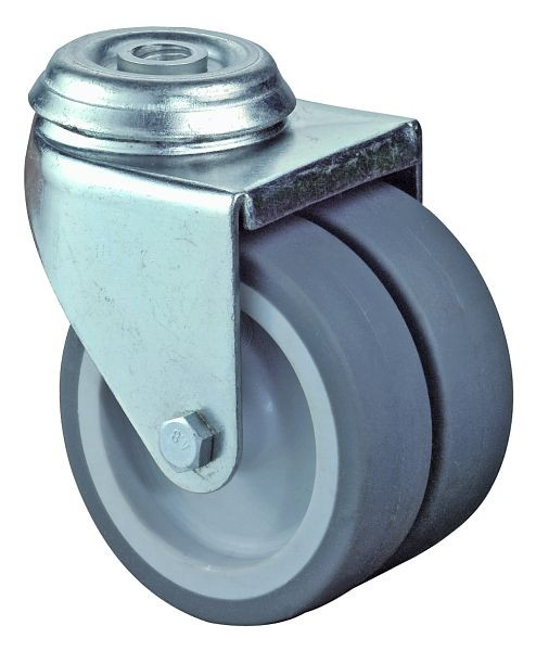 Appareil à rouleaux BS double rouleau, largeur de roue 2x24 mm, roue Ø 75 mm, capacité de charge 80 kg, bande de roulement en caoutchouc gris, palier lisse, lot de 4, B101.A80.075