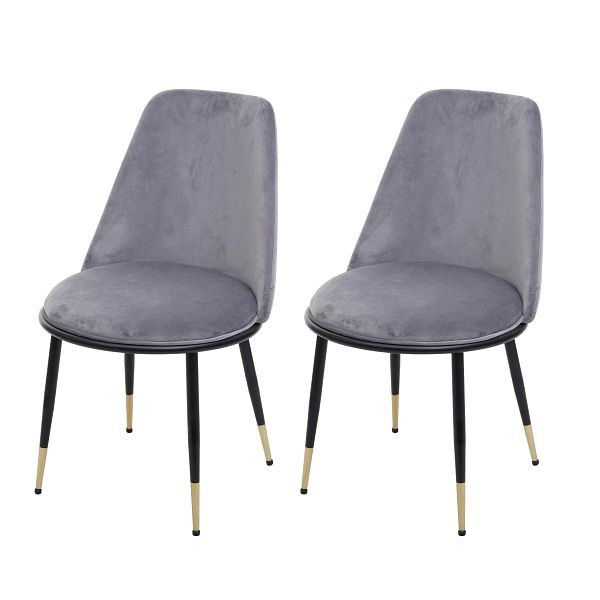 Mendler Lot de 2 chaises de salle à manger HWC-H28, chaise chaise de cuisine, métal, gris, pieds noirs, velours, 72825