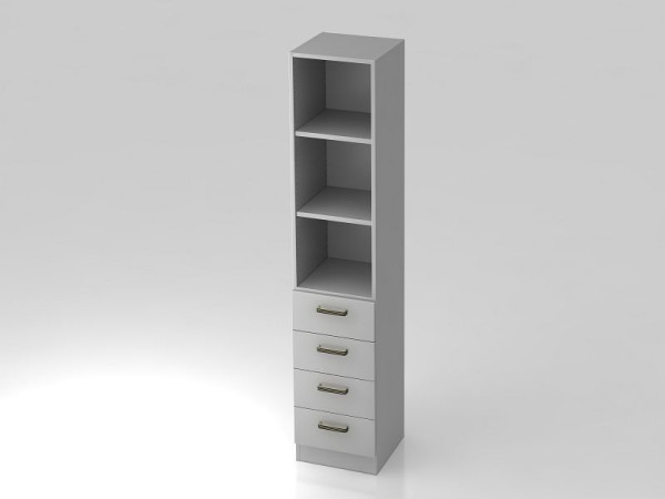 Armoire à tiroirs Hammerbacher 5OH, 4 tiroirs, panneau de base, poignée rayée gris/gris, 40,6x42x200,4 cm (LxPxH), V7600/5/5/SG