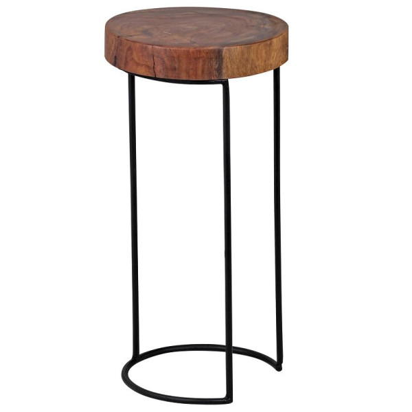 Wohnling Table d'appoint AKOLA en bois de Sesham massif, pieds en métal, style maison de campagne, forme tronc d'arbre, bois naturel véritable, hauteur 55 cm, WL1.552