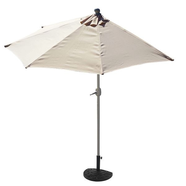 Parasol Mendler semi-circulaire Parla, demi-parasol balcon parasol, UV 50+ polyester/aluminium 3kg, 300cm crème avec pied, 35122+35128
