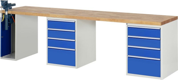 Établi RAU série 7000 - conception modulaire, 8 x tiroirs, 1 x armoire à étaux, 3000x840x700 mm, 03-7510A9-307B4S.11