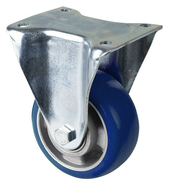 Roulette fixe pour charges lourdes BS Wheels, roue en polyuréthane 83 Shore, jante en aluminium, roulement à billes, platine, diamètre : 125 mm, N110.B92.125