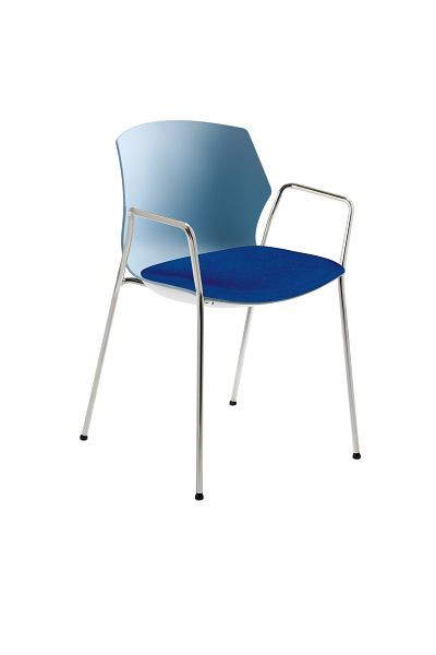 Mayer Sitzmöbel chaise empilable myPRIMO rembourrée, coque d'assise gris-bleu, housse d'assise bleu moyen, structure chromée, 2511_01_03_A_26396