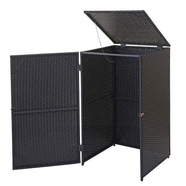 Mendler HWC-E25 couvercle de poubelle, couvercle de poubelle, poly rotin 120l, noir, 65254